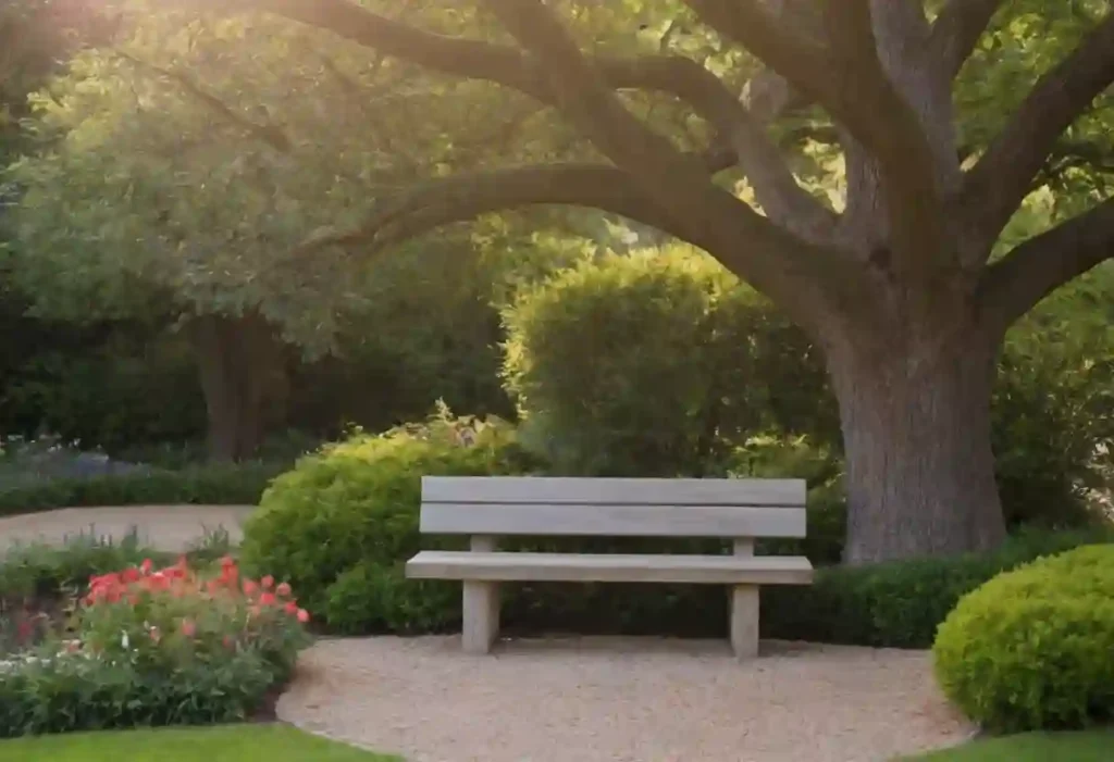 A peaceful seating area within a memorial garden ideas