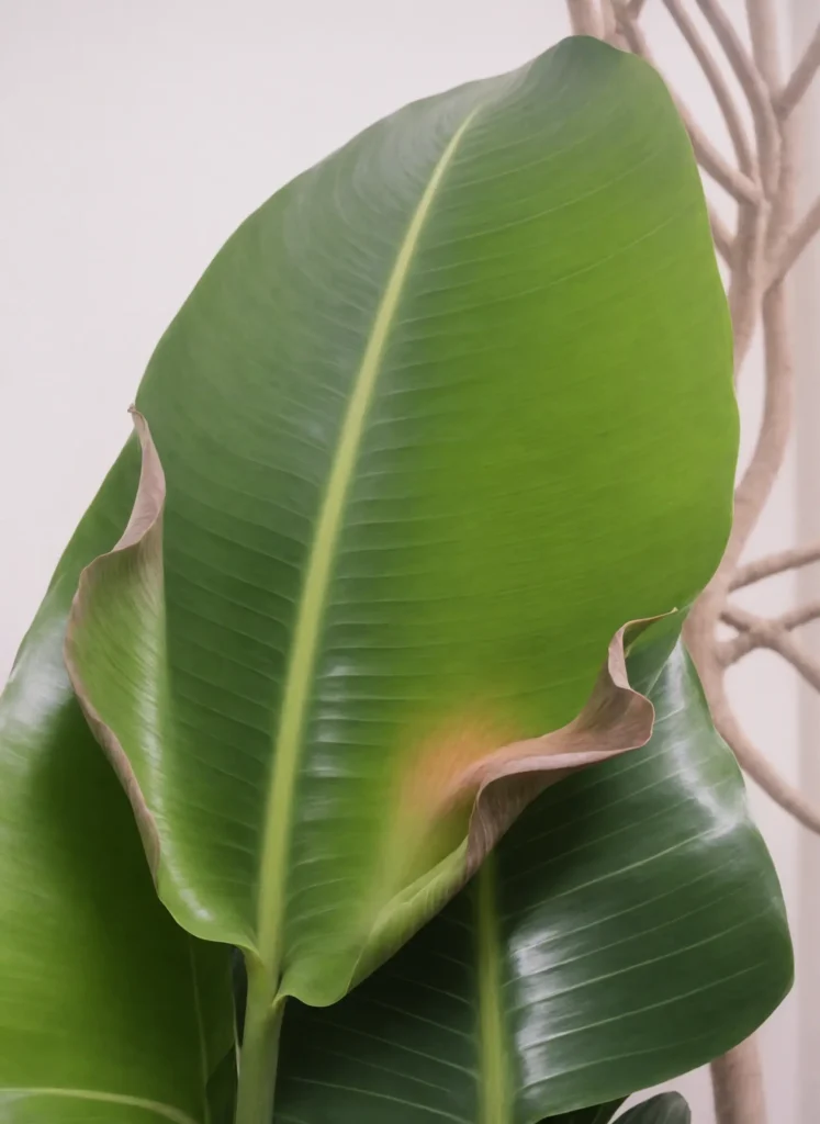 Bird of Paradise houseplant leaf with brown tips