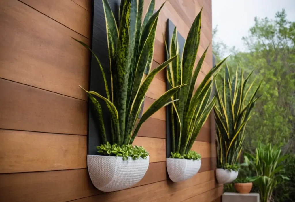 outdoor snake plants in wall-mounted planters